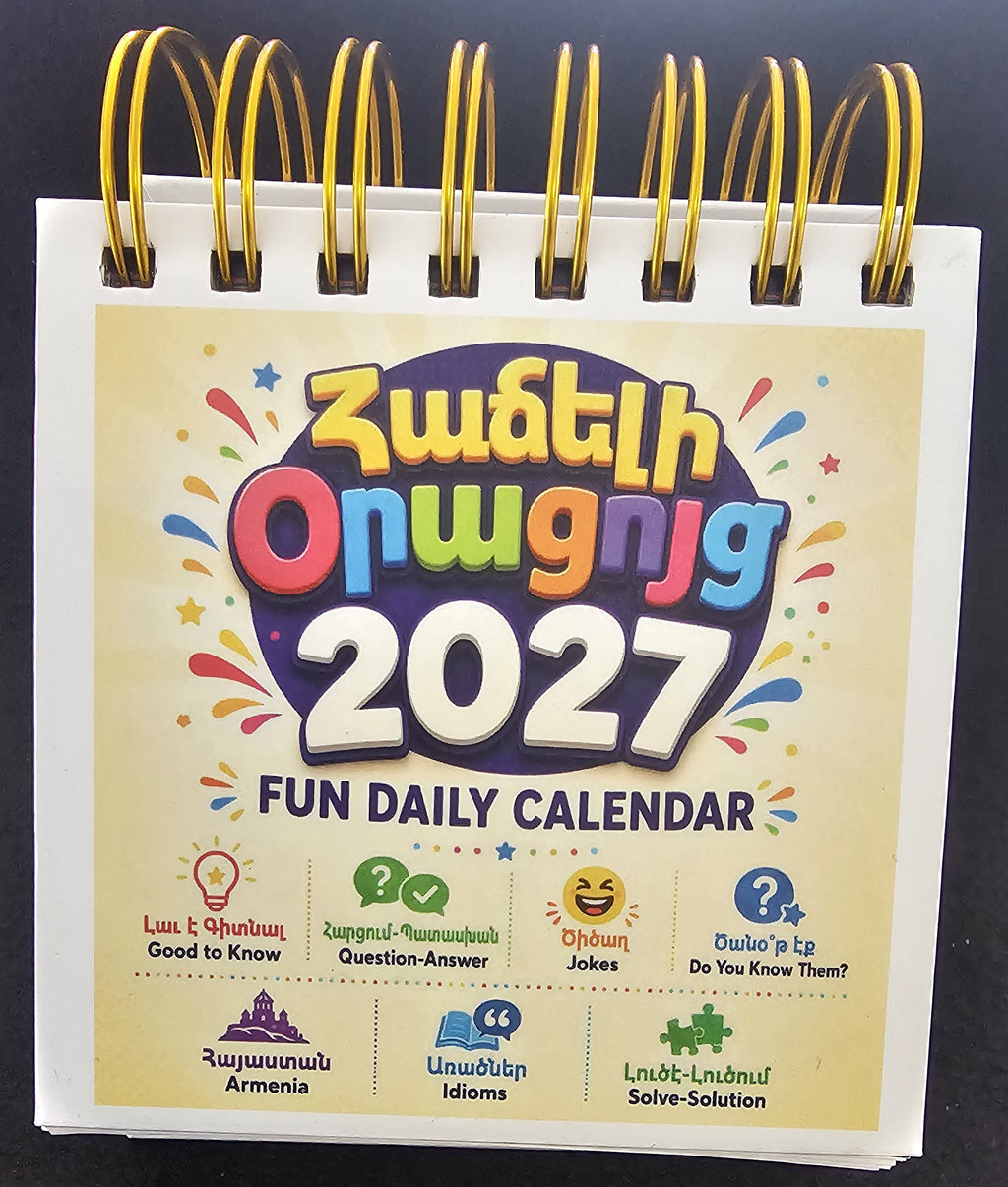 Armenian Daily Calendar 2027-365 Days Desk Calendar with Western Armenian, Transliteration and English